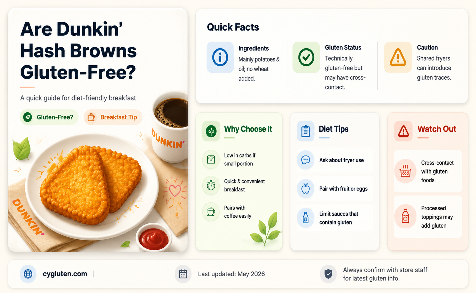 are dunkin hashbrowns gluten free