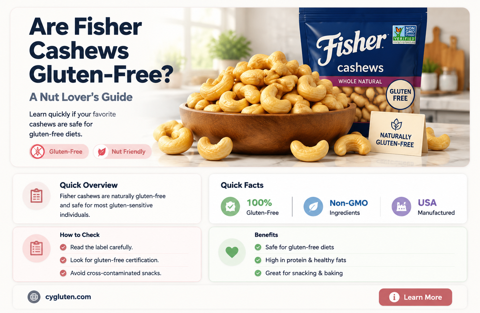 are fisher cashews gluten free